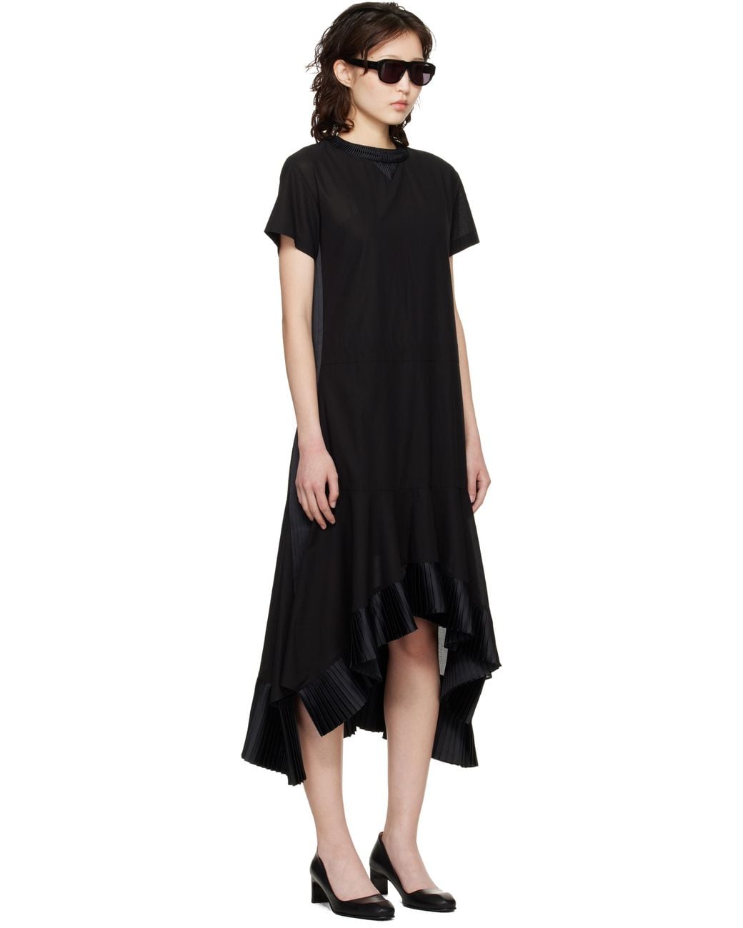 Sacai Black Cotton Broadcloth Midi Dress