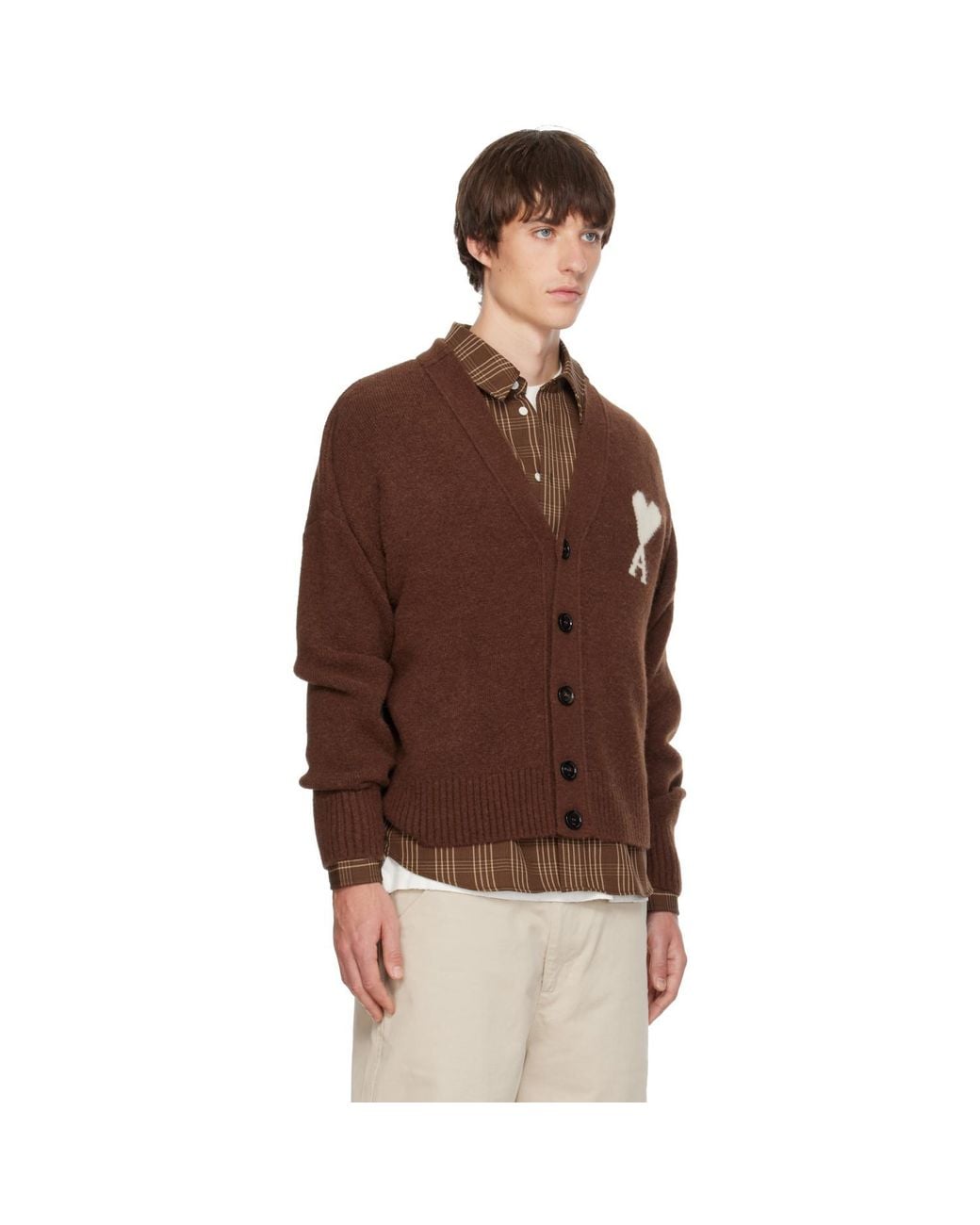 AMI Brown Alpaca Ami De Coeur Cardigan for men