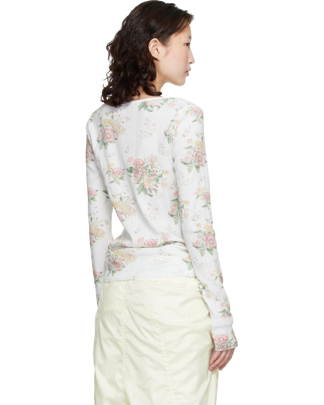 OPEN YY Floral Hook Long Sleeve Henley in White | Lyst