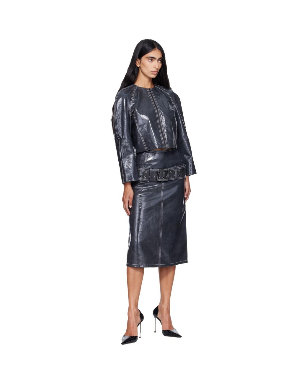 DIESEL Blue Patent Leather Midi Skirt