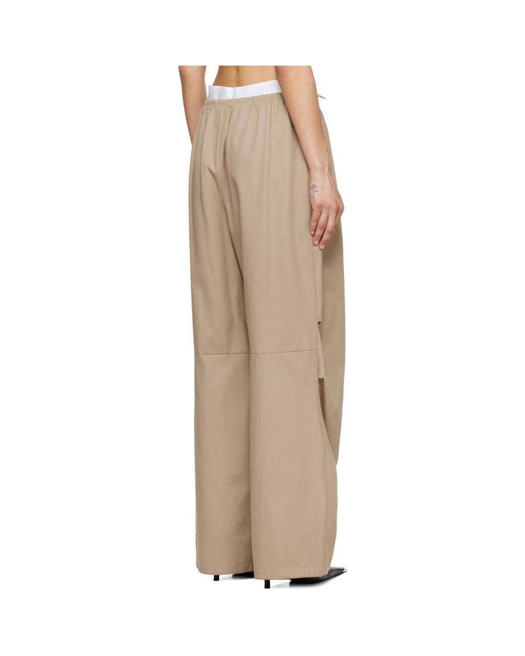 Alexander Wang Natural Taupe Logo Elastic Mid-Rise Trousers