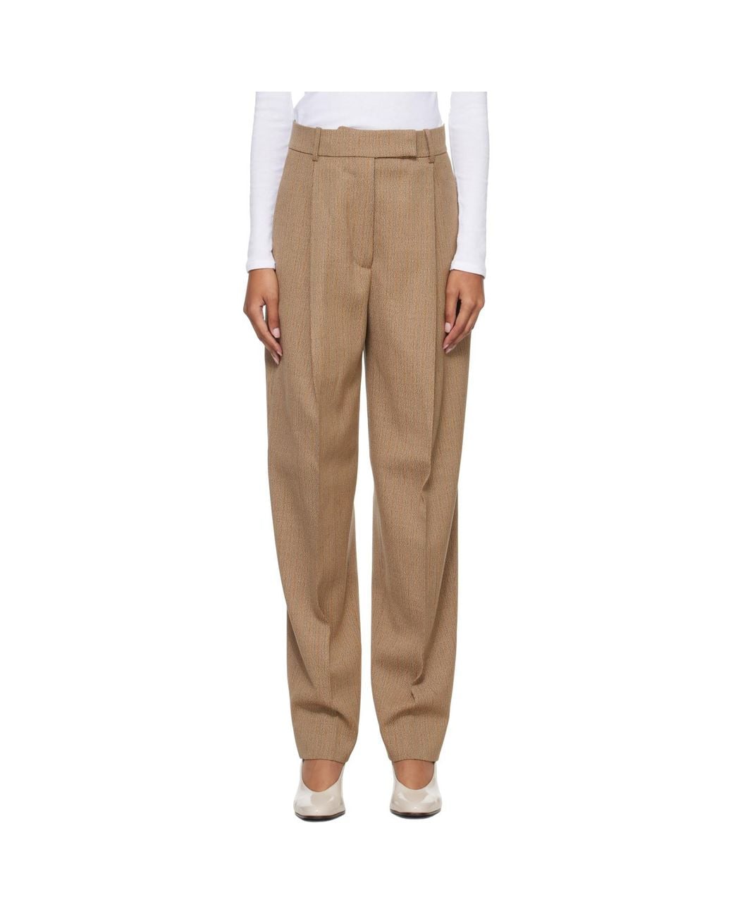 Rohe Natural Tan Daria Single Pleat Straight Leg Trousers