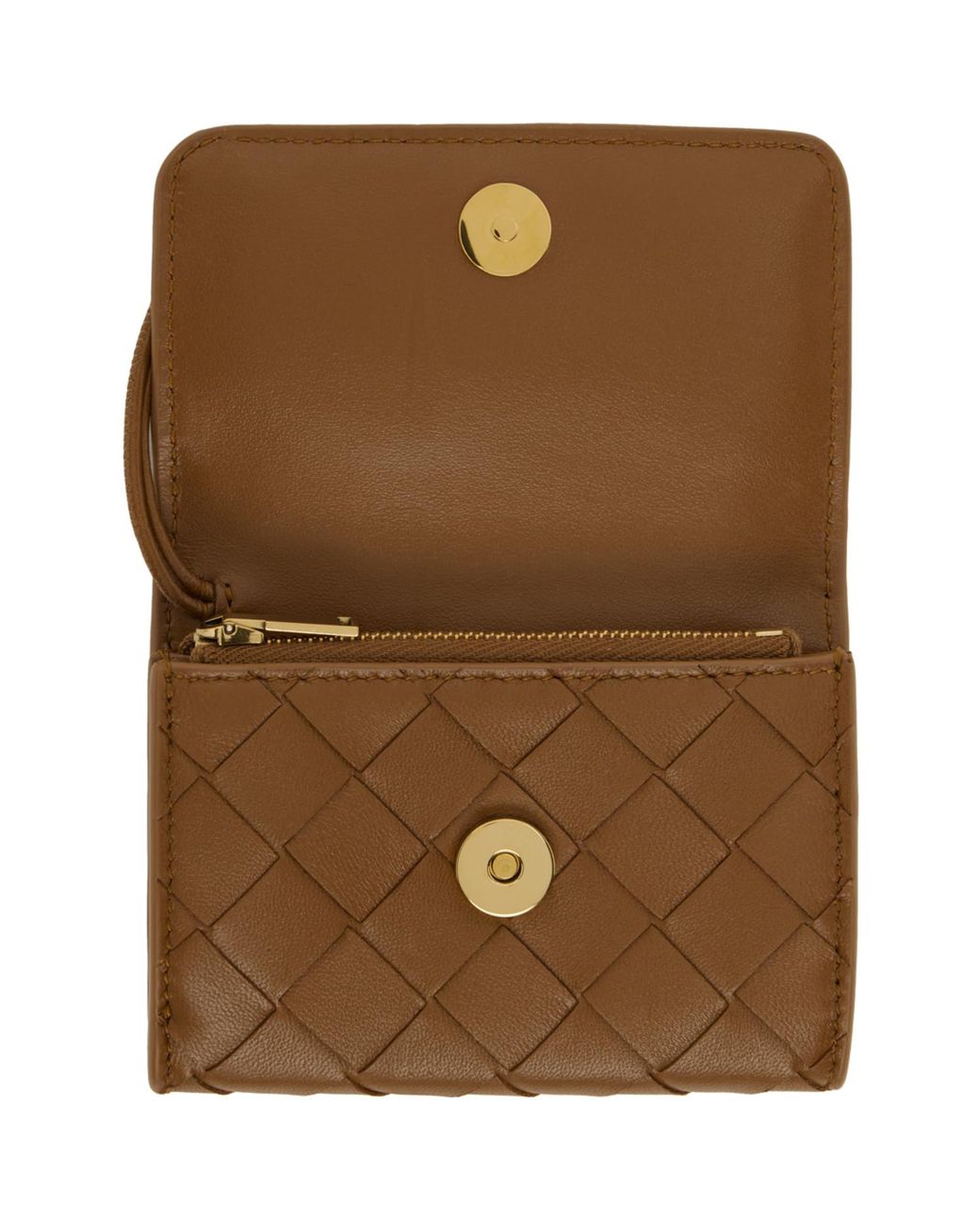 Bottega Veneta Black Tan Andiamo Small Envelope Card Holder