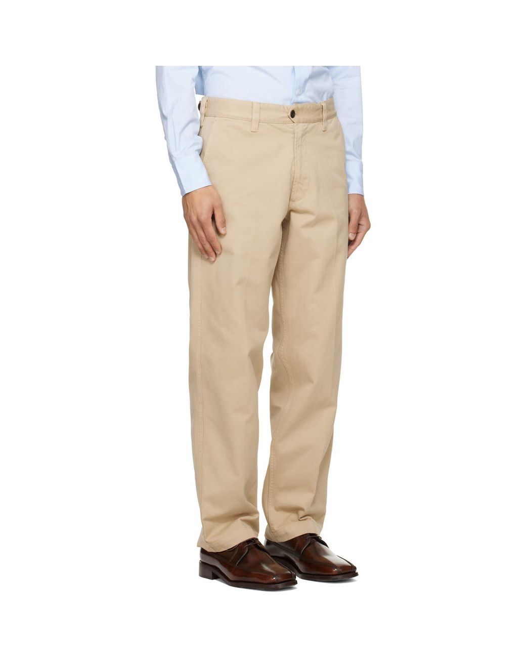 Drake's Natural Heavy Cotton Flat Front Trousers for men