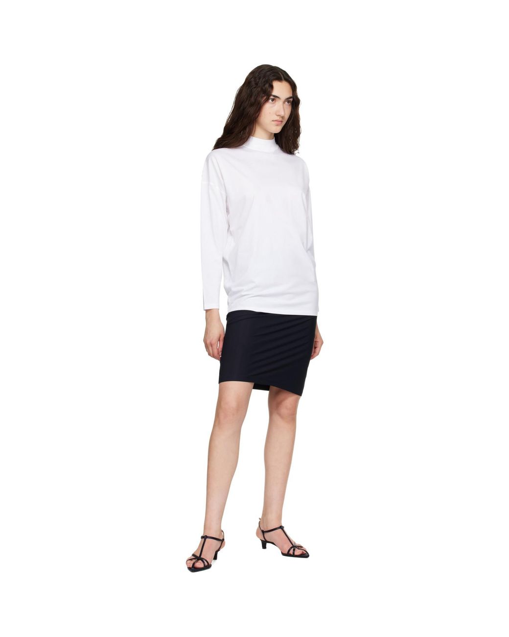 Jil Sander White Long Sleeves Mock Neck Boxy Fit T-Shirt