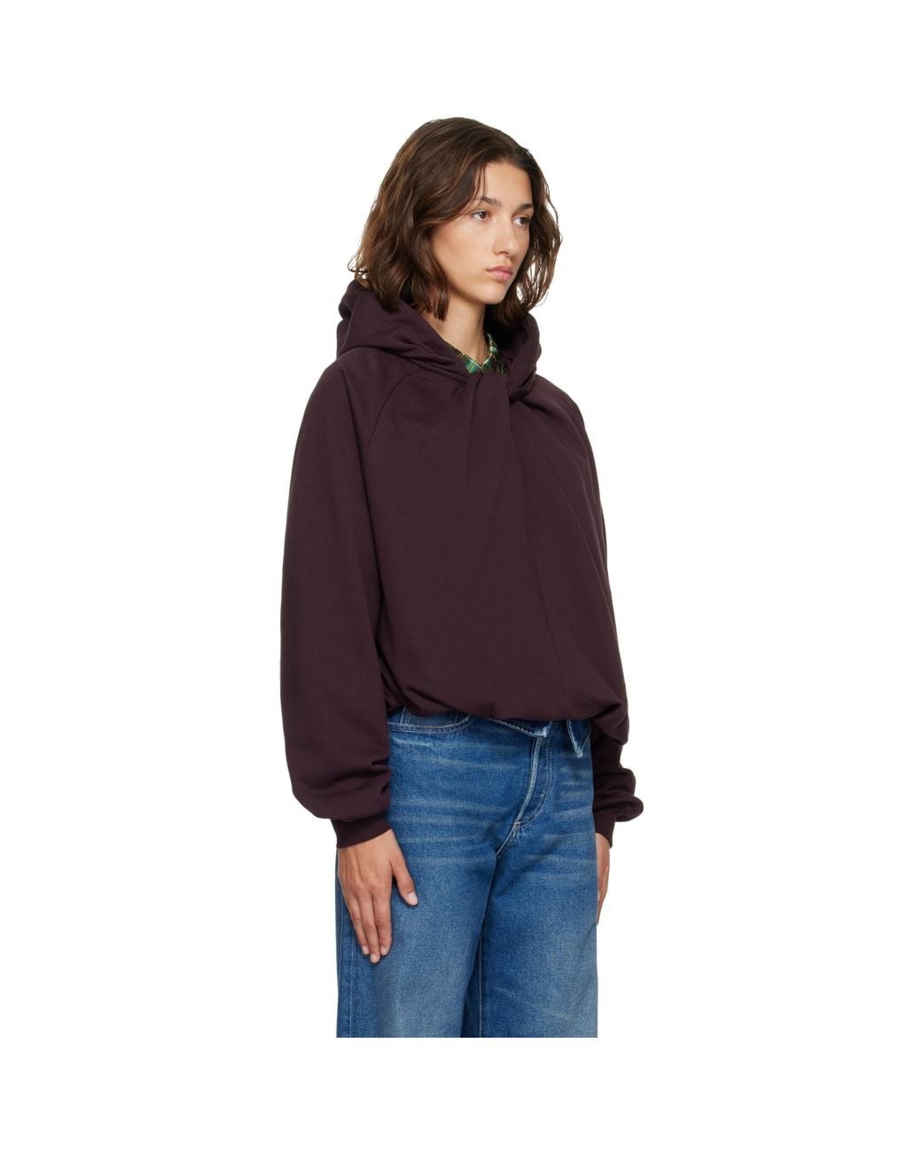 Dries Van Noten Purple Burgundy Draped Cotton Hoodie