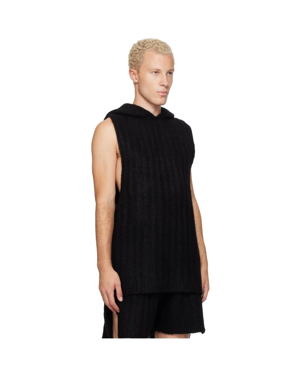 Rick Owens Black Tower Hooded Tank Top for men