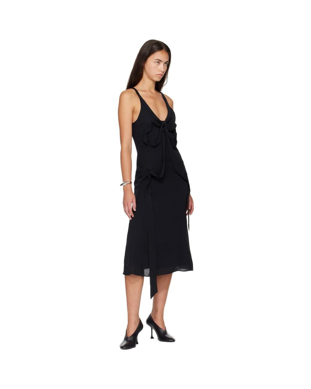 Acne Black Silk Bow Midi Dress