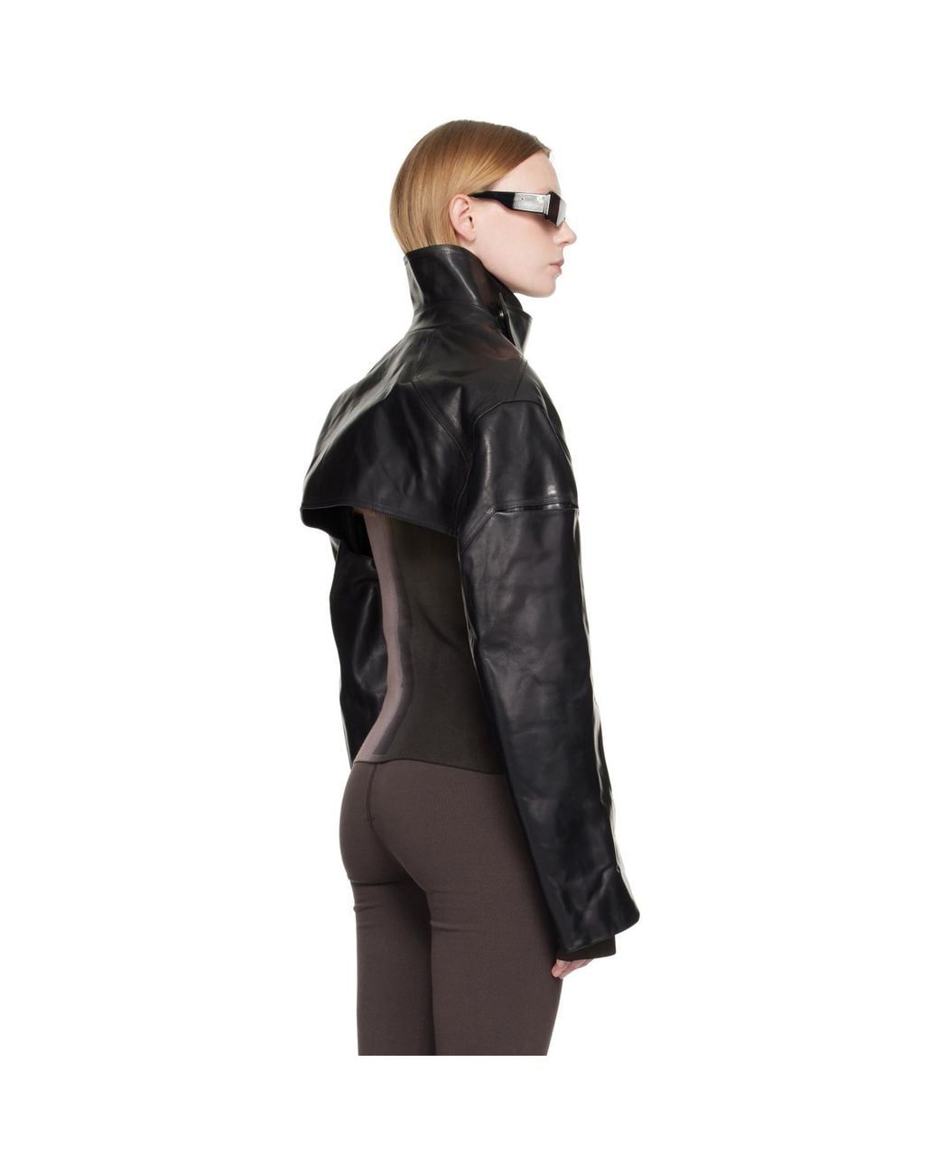 Rick Owens Black Tower Mac Cropped Leather Jacket