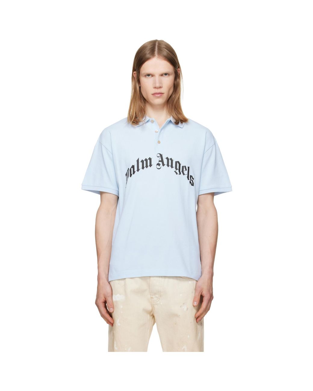 Palm Angels Blue Curved Logo Polo for men