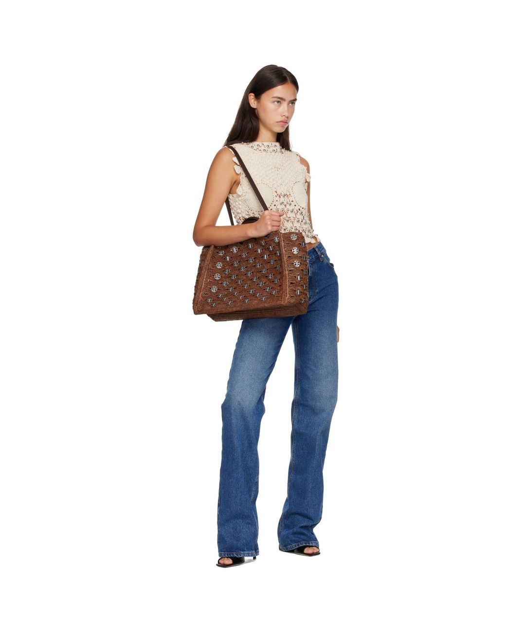 Rabanne Brown Large Signature Signature 1969 Discs Tote
