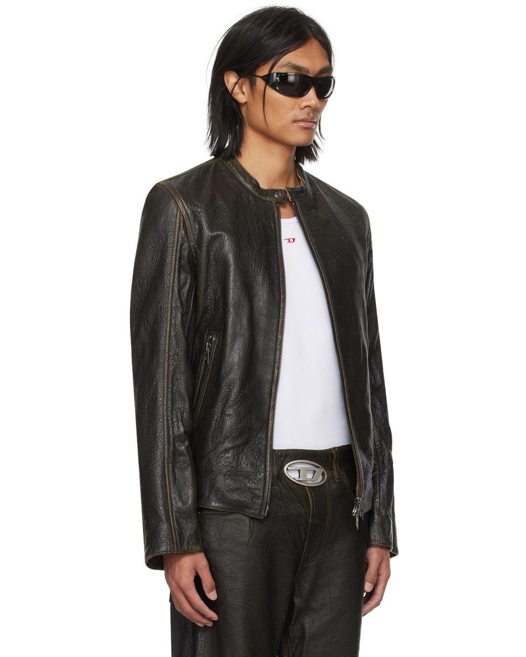 DIESEL Brown L-cobbe Leather Jacket in Black for Men | Lyst