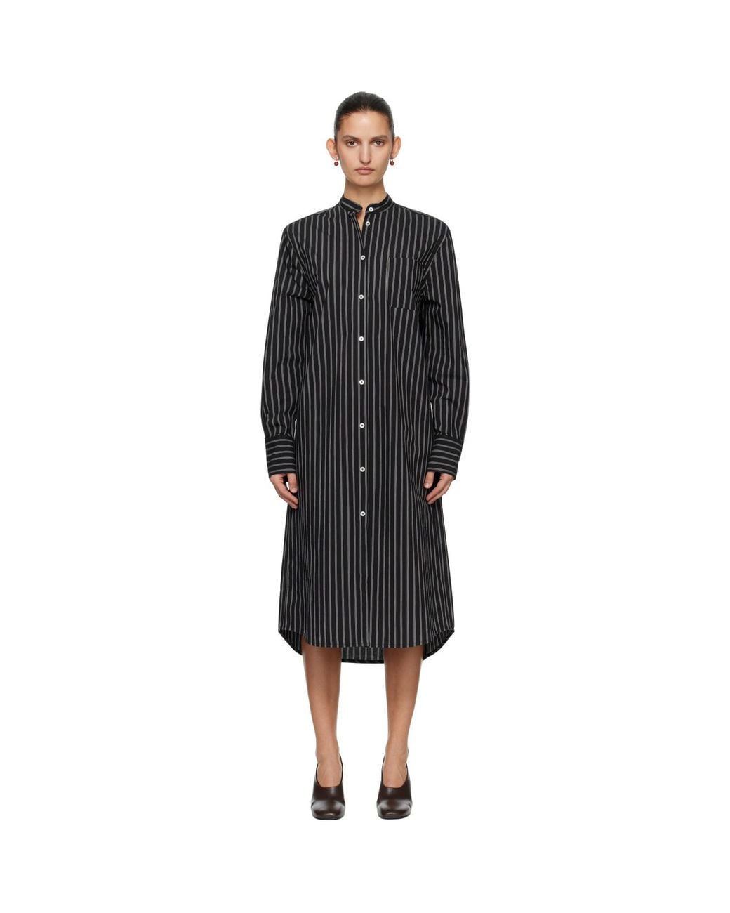 Totême Black Striped Summer Tunic Midi Dress