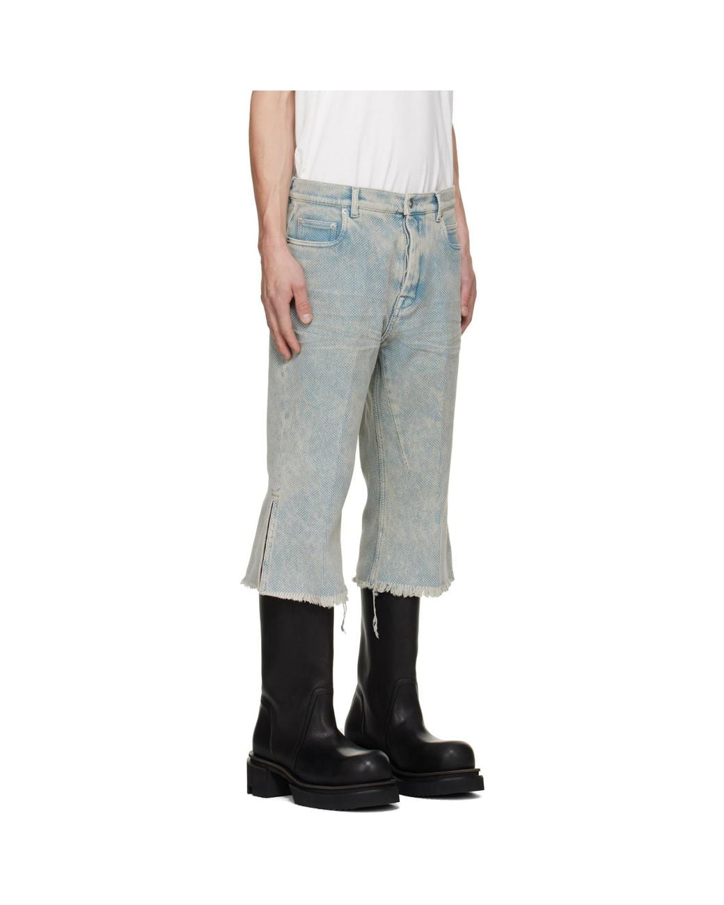 Rick Owens Blue Tower Bolan Cutoff Jeans for men