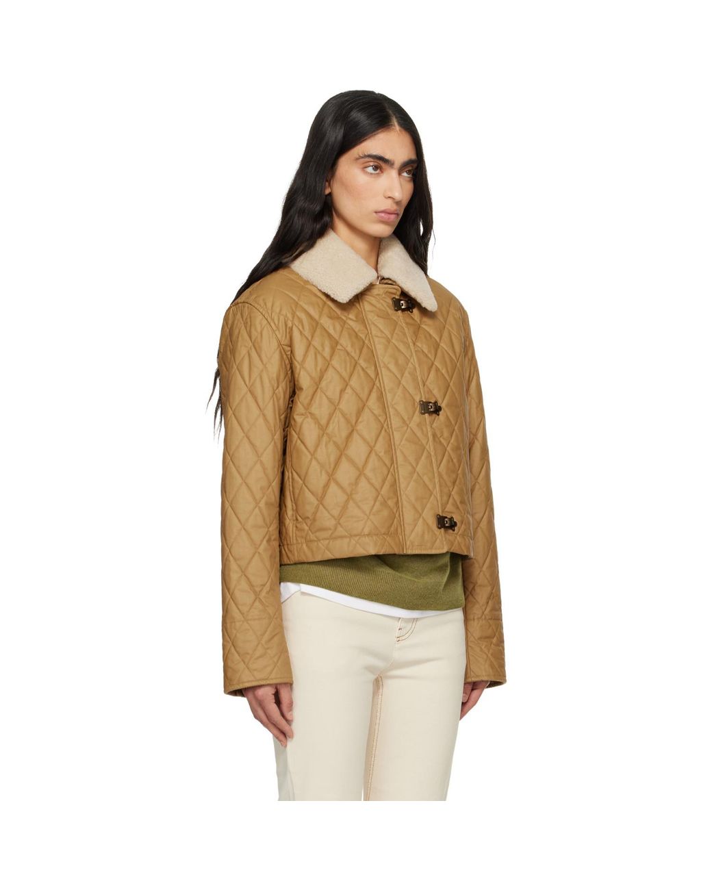Burberry Natural Shearling Collar Quilted Cotton Howle Jacket