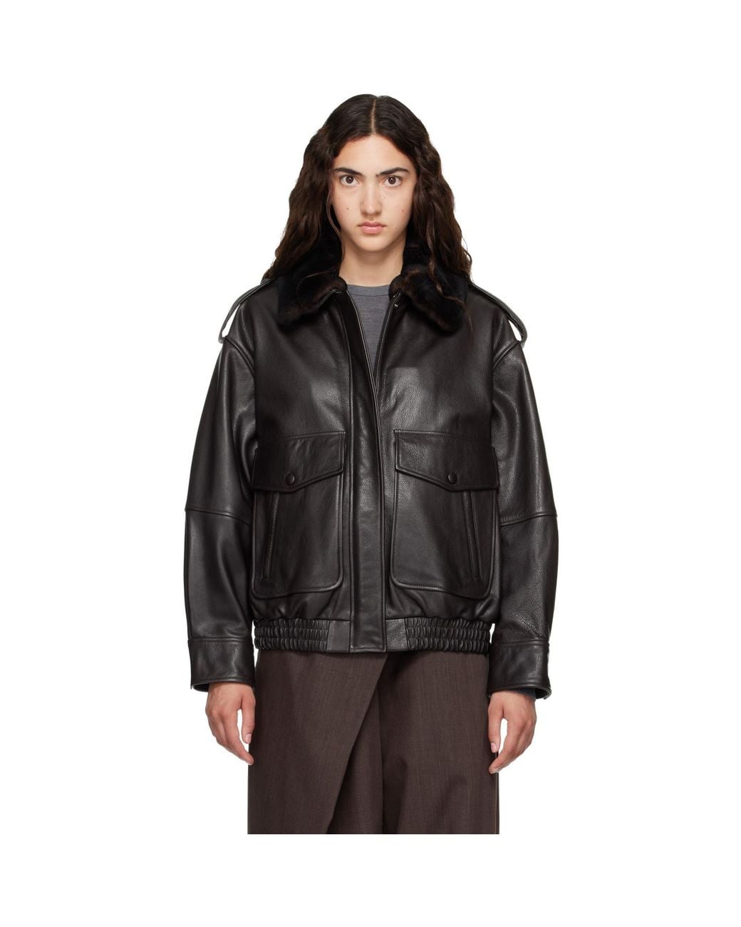 Loulou de Saison Black Russo Leather Bomber Jacket