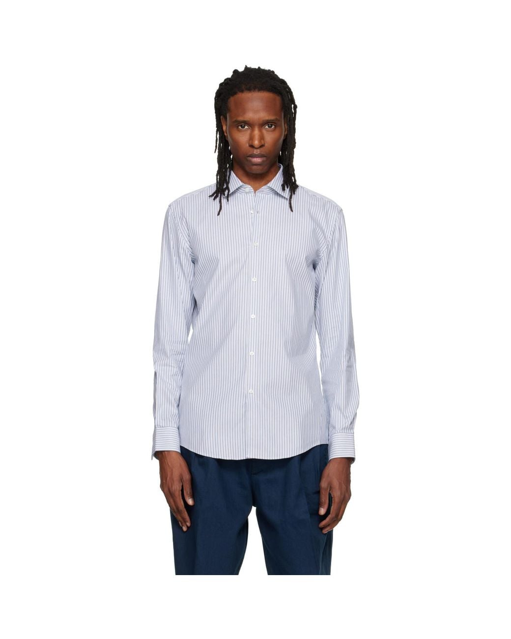 HUGO Blue Slim-Fit Oxford Cotton Shirt for men