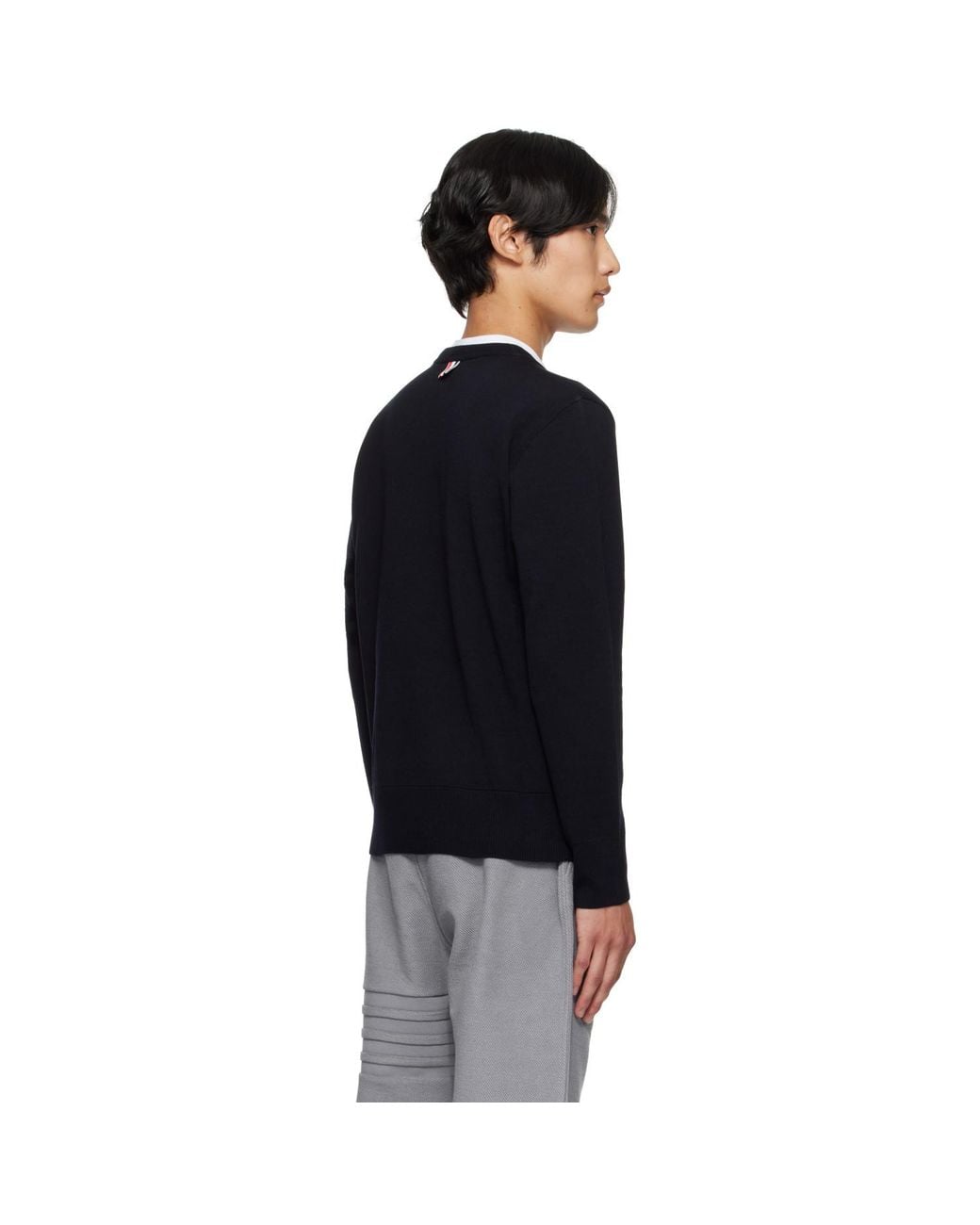 Thom Browne Black Double Face Crew New 4-Bar Sweater for men