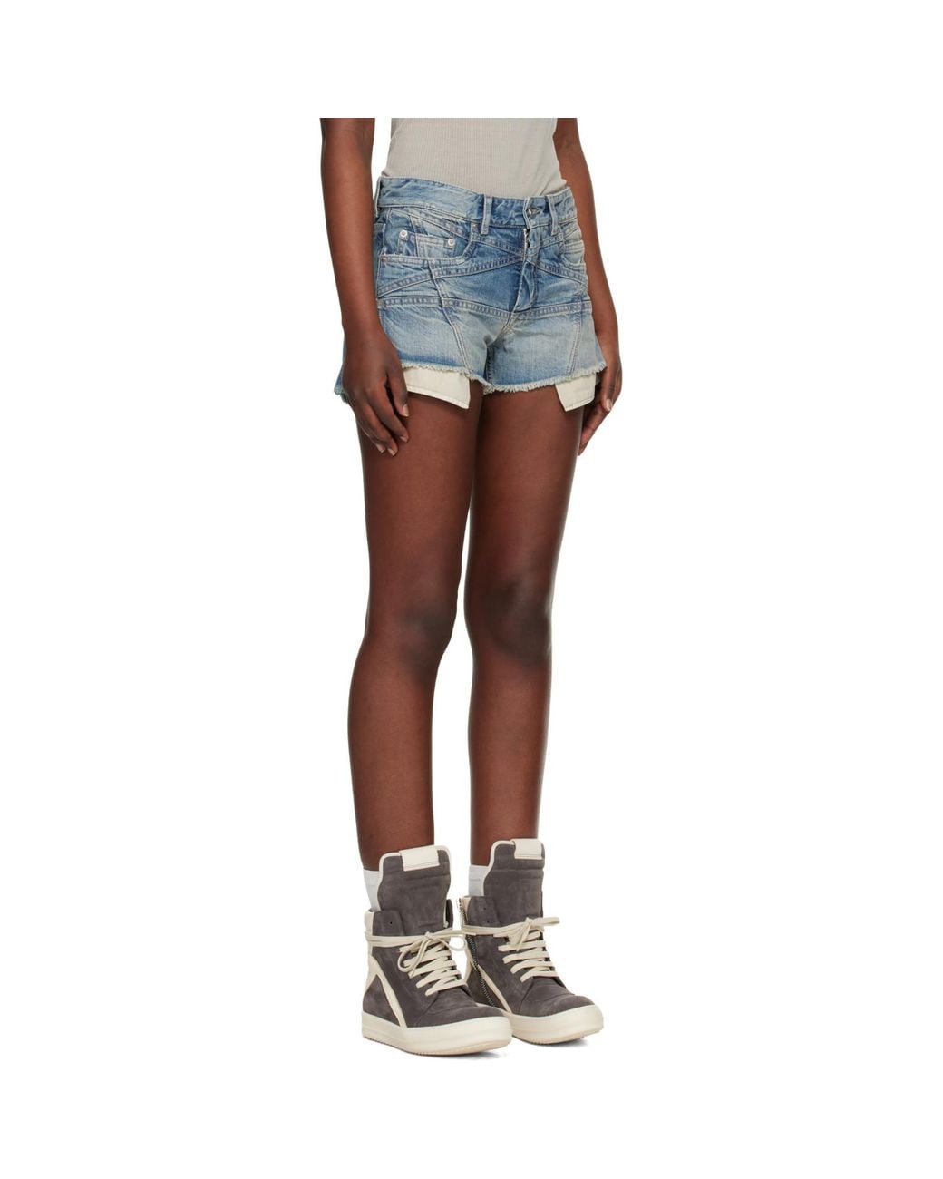 Rick Owens Blue Temple Lana Cut Off Denim Shorts