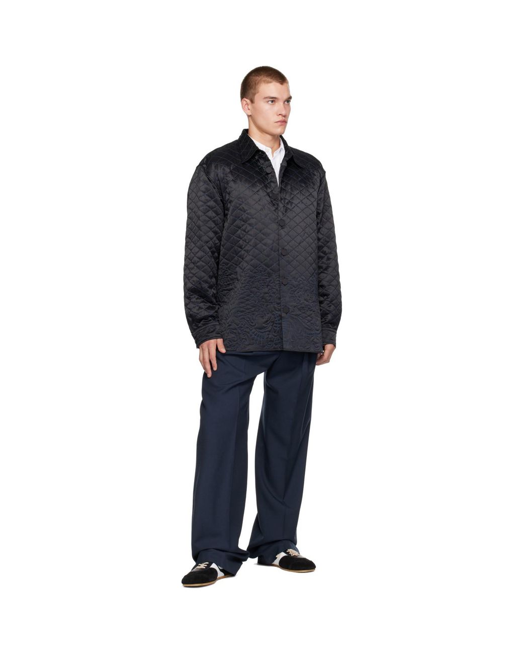 Dries Van Noten Blue Ssense Exclusive Quilted Silk Jacket for men