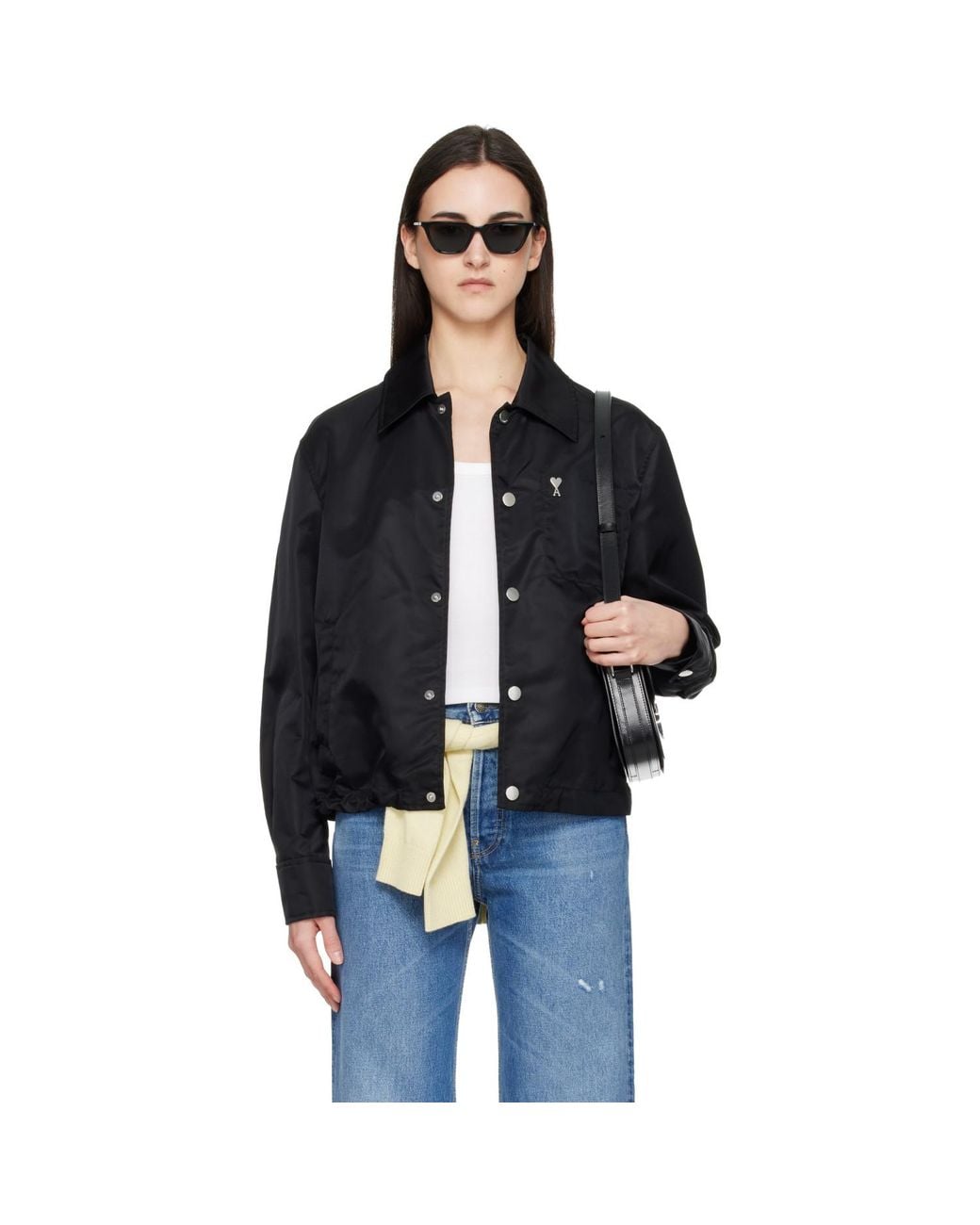 AMI Black Nylon 'Ami De Coeur' Stud Buttoned Jacket