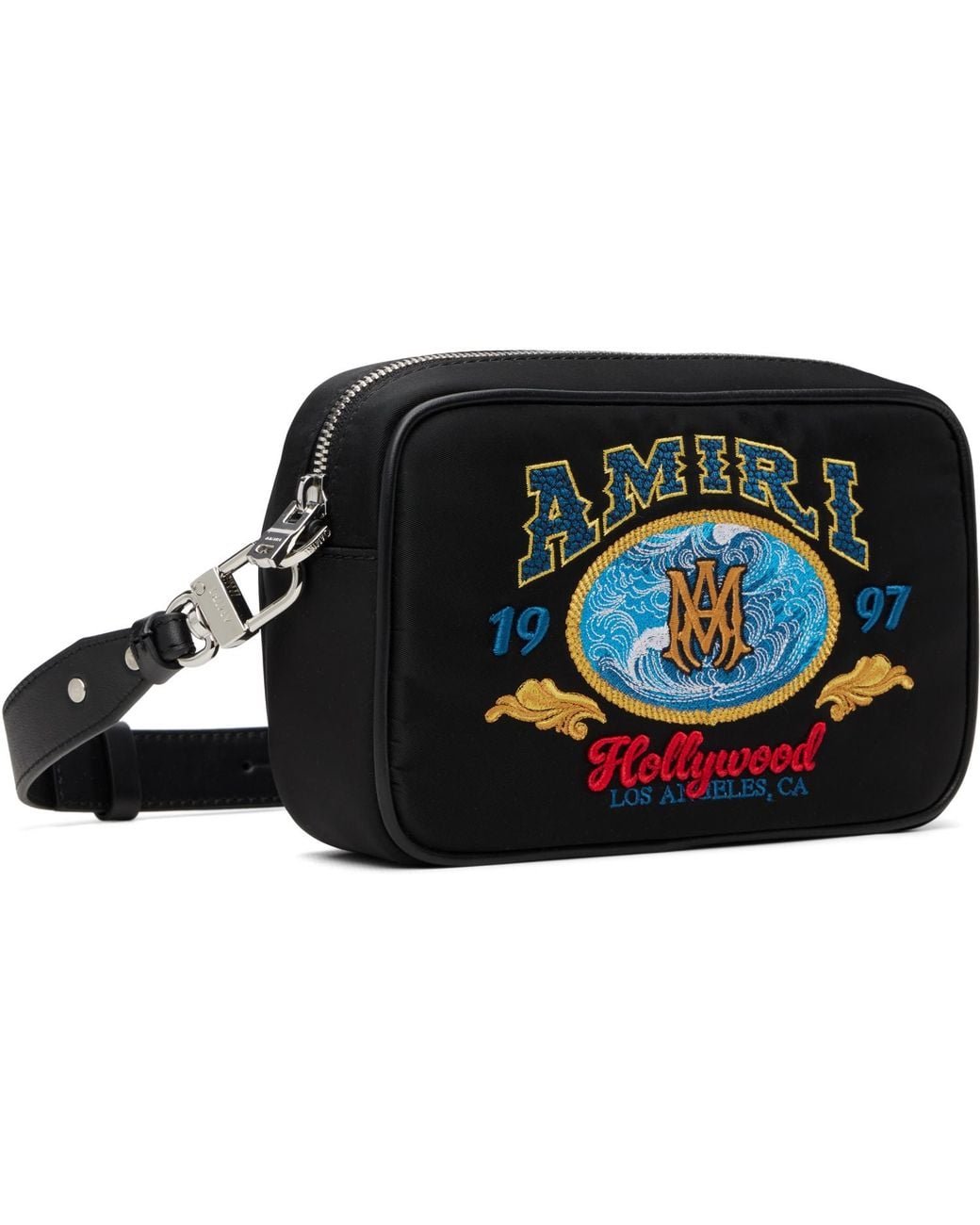 Amiri Black Embroidered Logo Camera Bag for men