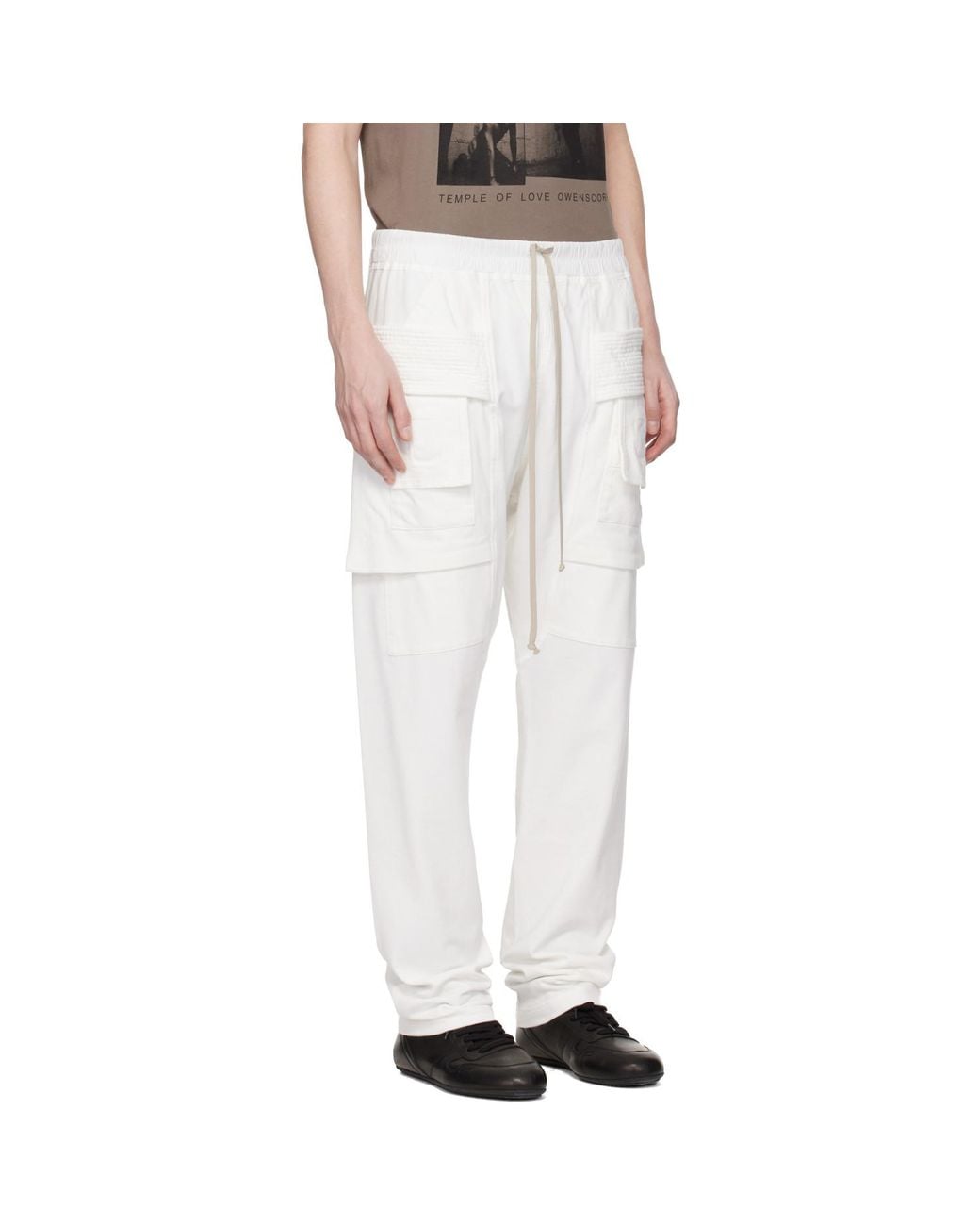 Rick Owens White Off- Temple Creatch Drawstring Cargo Pants for men