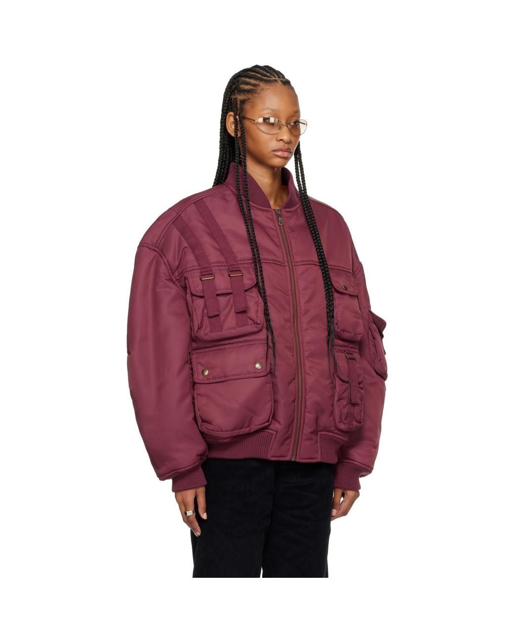 Lu'u Dan Red Burgundy Aviator Jacket