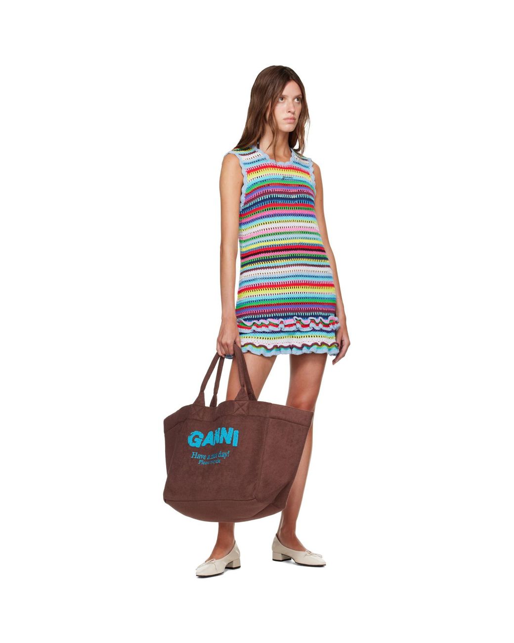 Ganni Blue Striped Crochet Minidress