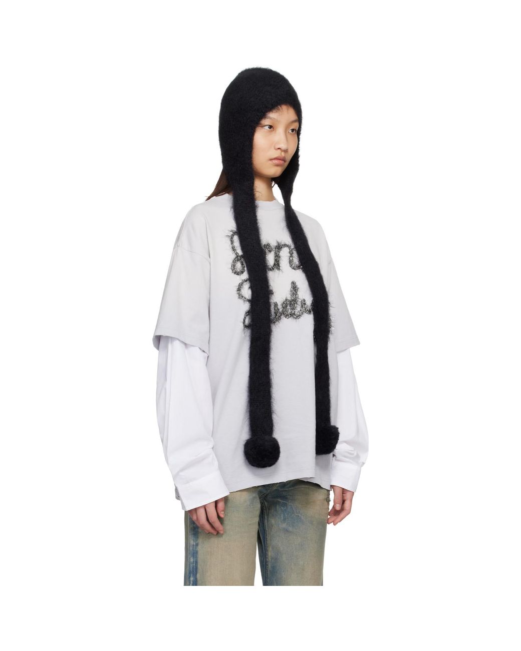 Acne Black Mohair Earflap Hood