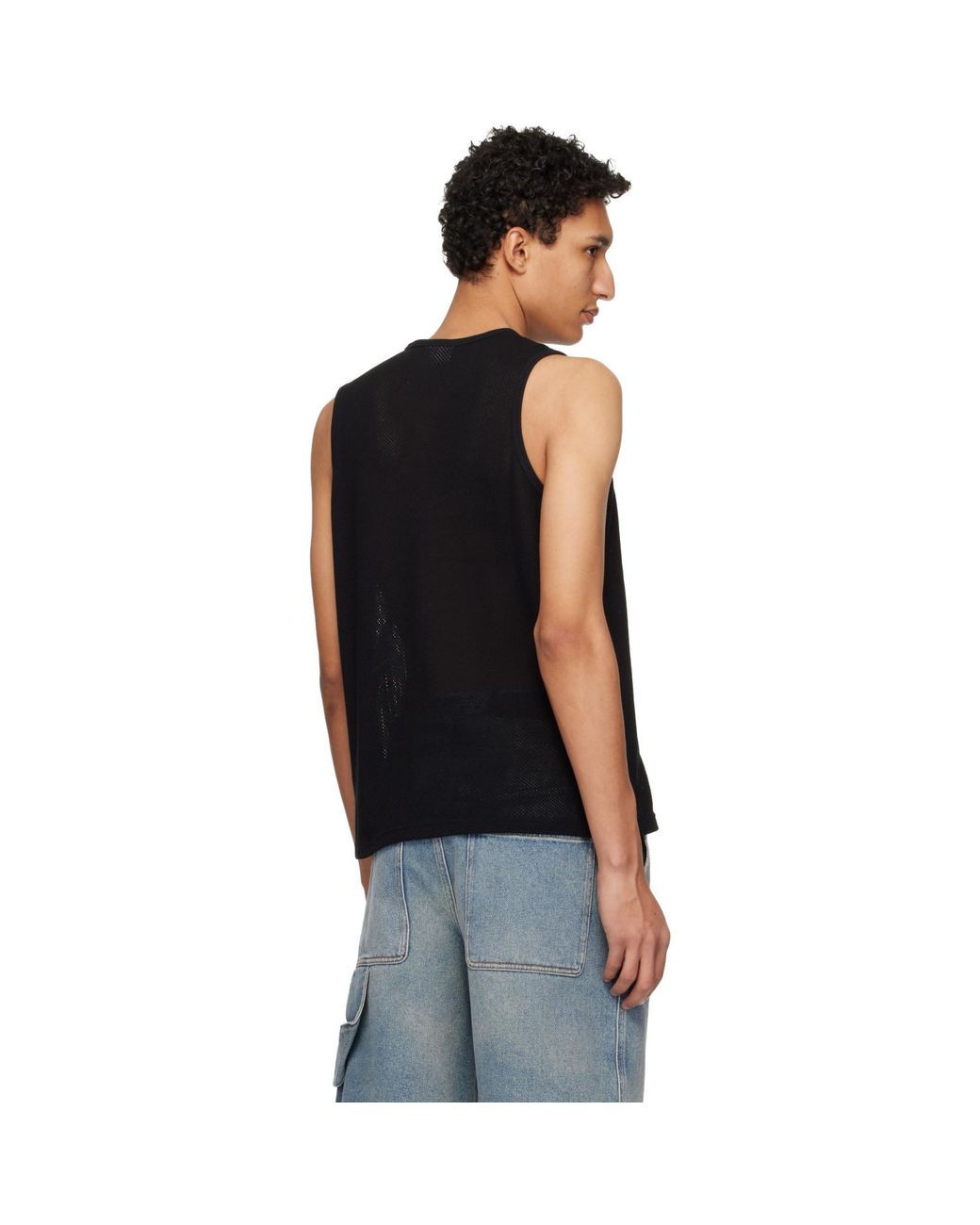 Courreges Black Printed Mesh Tank Top for men