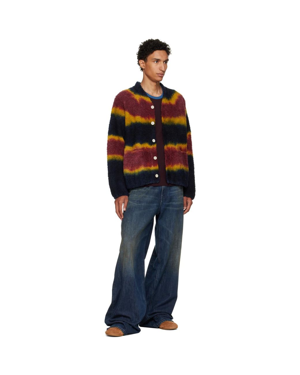 Sacai Black Burgundy Chusen-Dyed Knit Cardigan for men