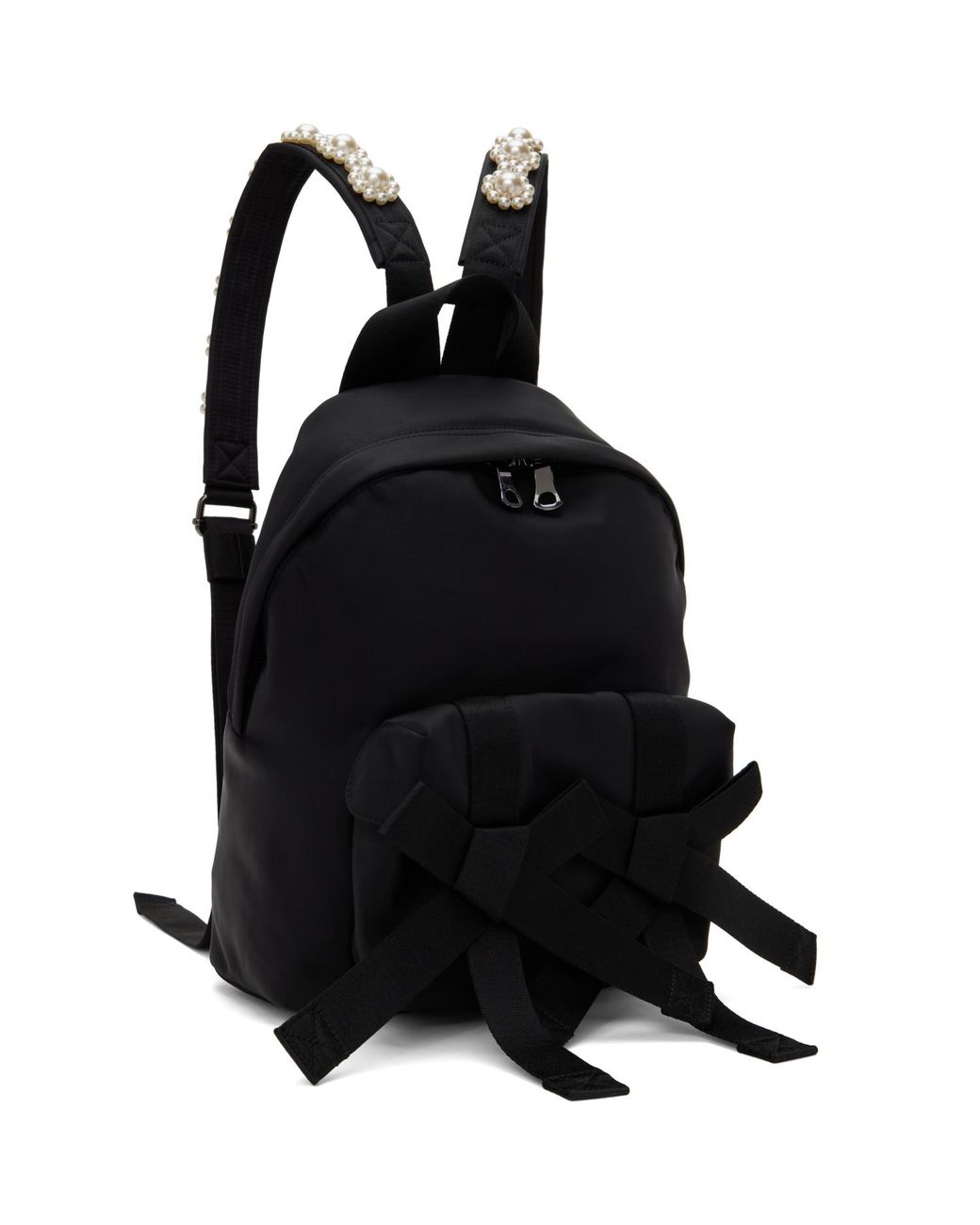 Simone Rocha Black Beaded Utility Bow Backpack for men
