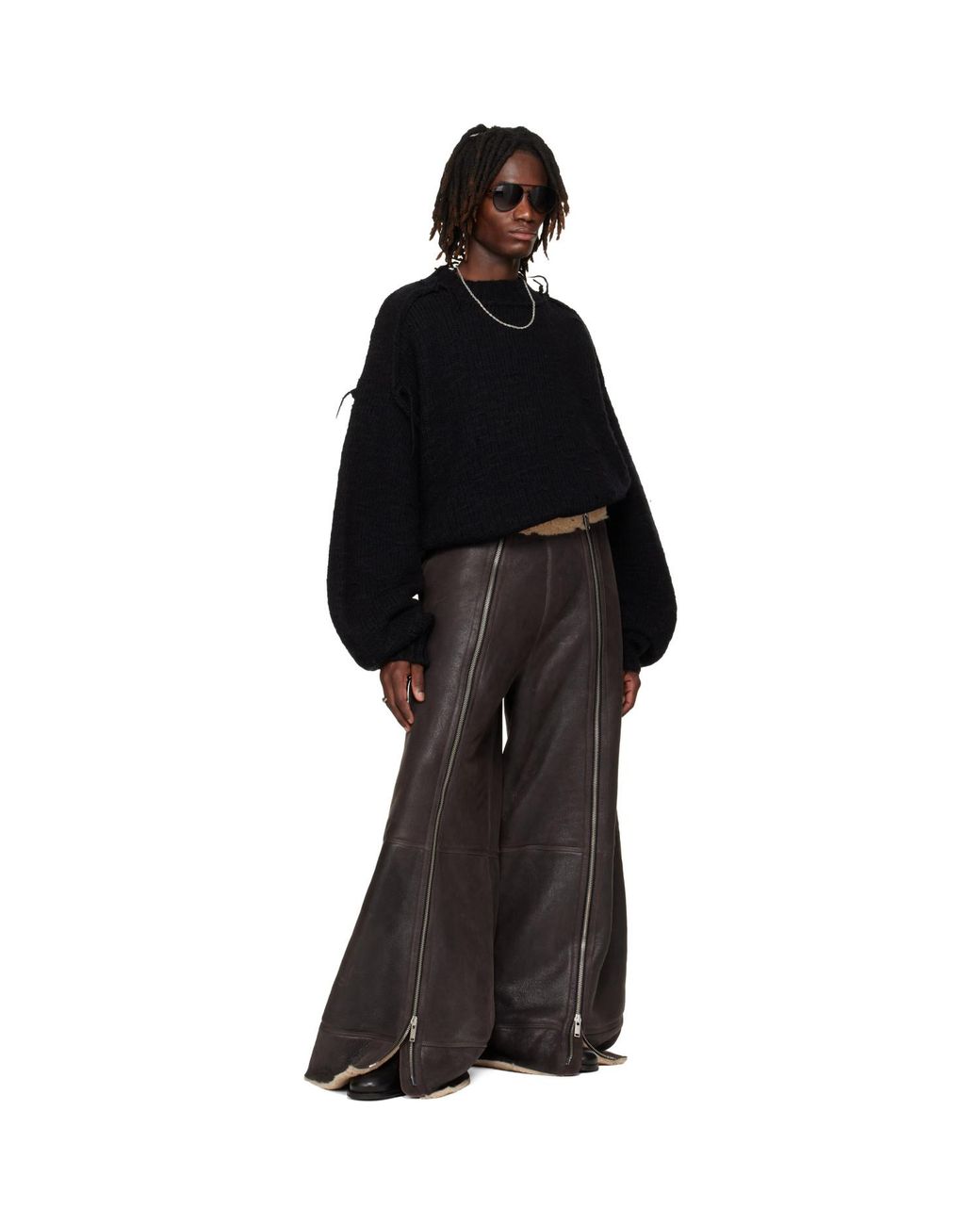 Lu'u Dan Black Ssense Exclusive Shearling Flight Pants for men