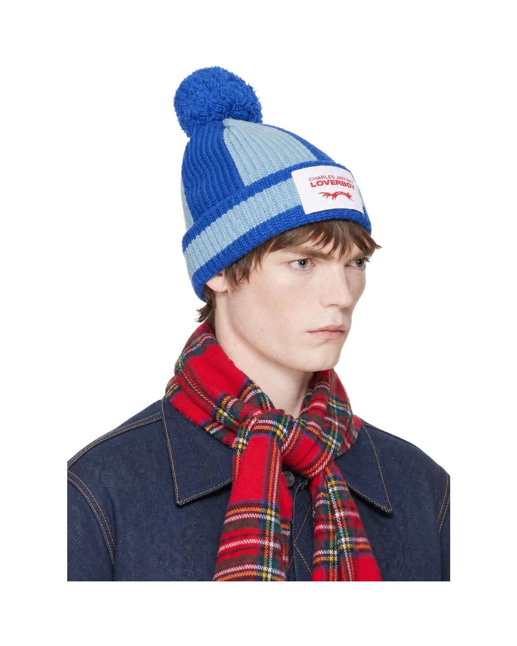 Charles Jeffrey Blue Pom Pom Beanie for men