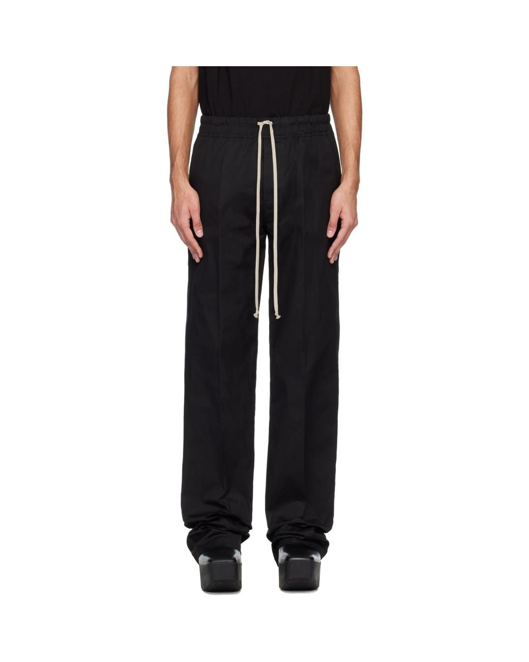 Rick Owens Black Temple Dietrich Drawstring Trousers for men