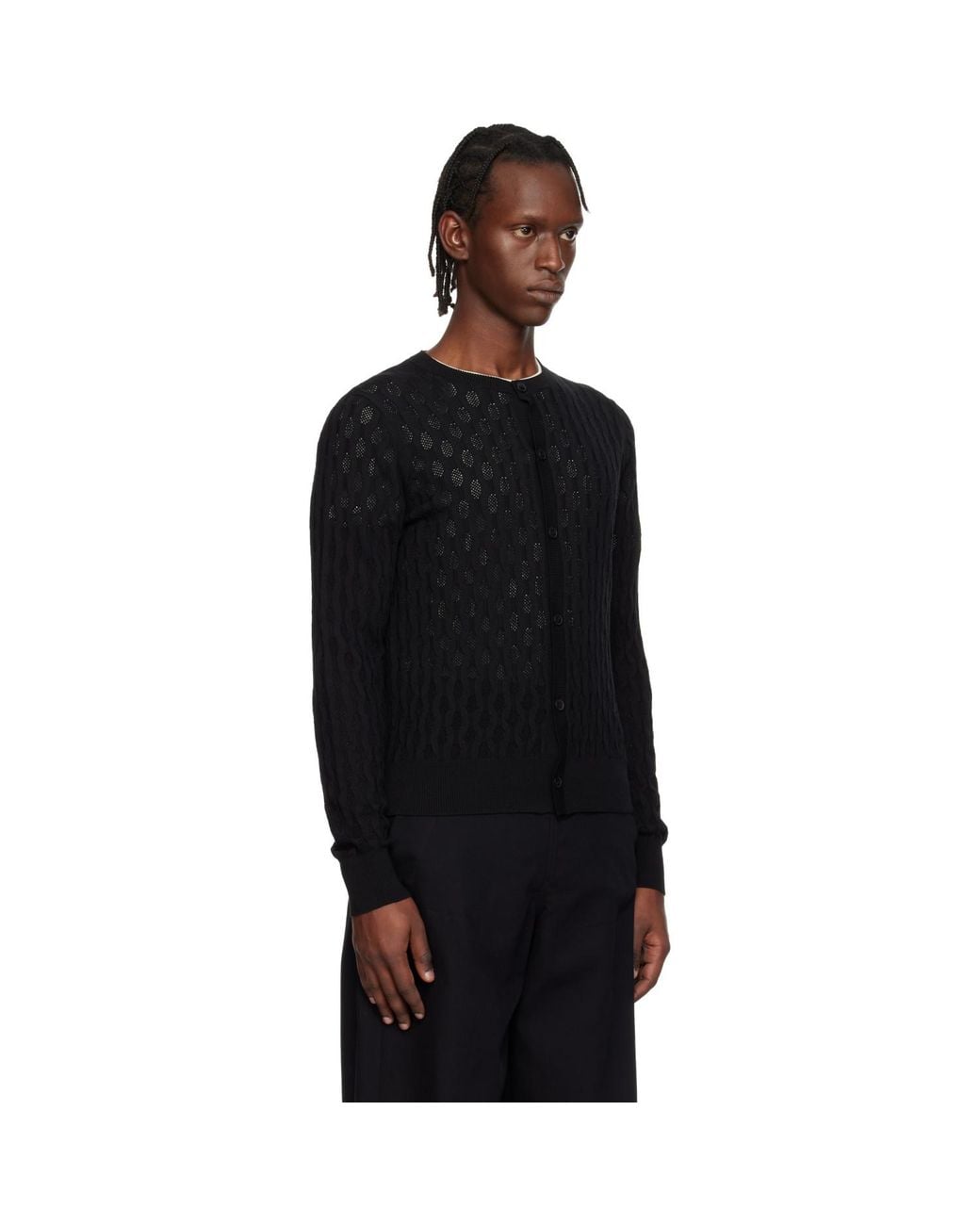 Dries Van Noten Black Open-Knit Cardigan for men