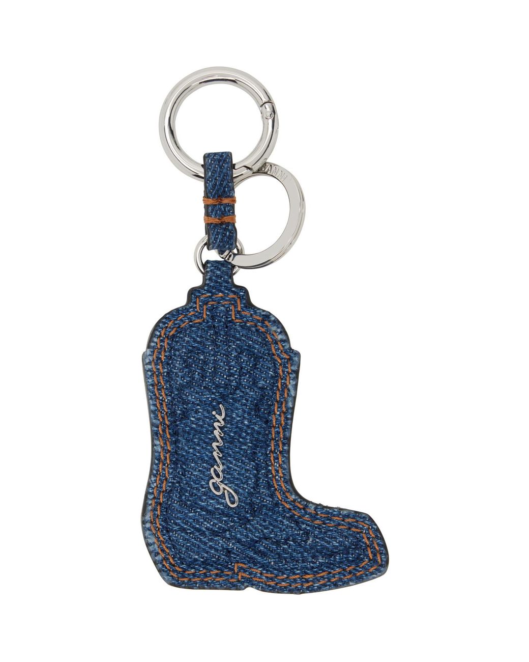 Ganni Blue Western Boot Denim Keychain