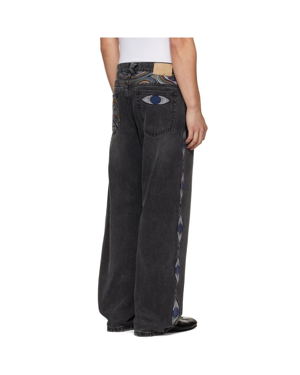 Kidsuper Gray 'Eye' Embroidered Jeans for men