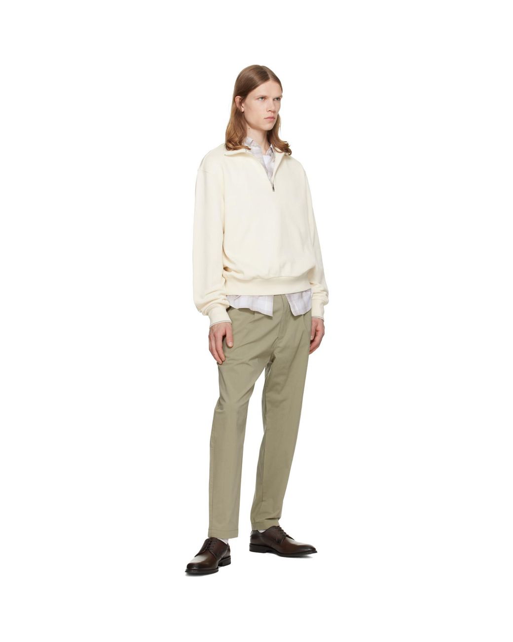 Boss Natural Off- Zipper Neck Structured Cotton Sweatshirt for men