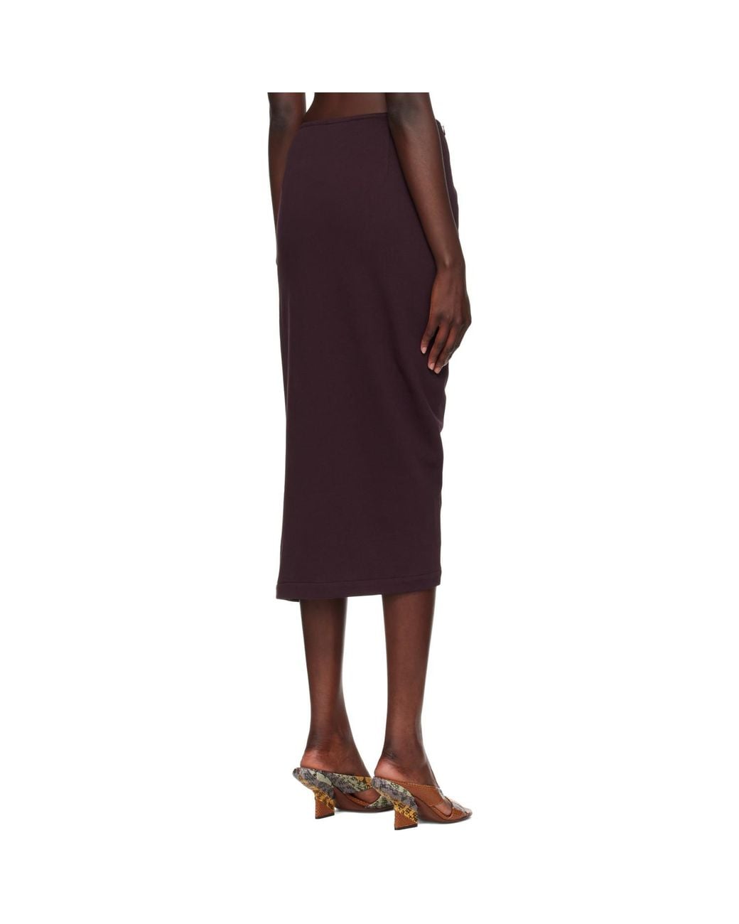 Dries Van Noten Burgundy Gathered Midi Skirt