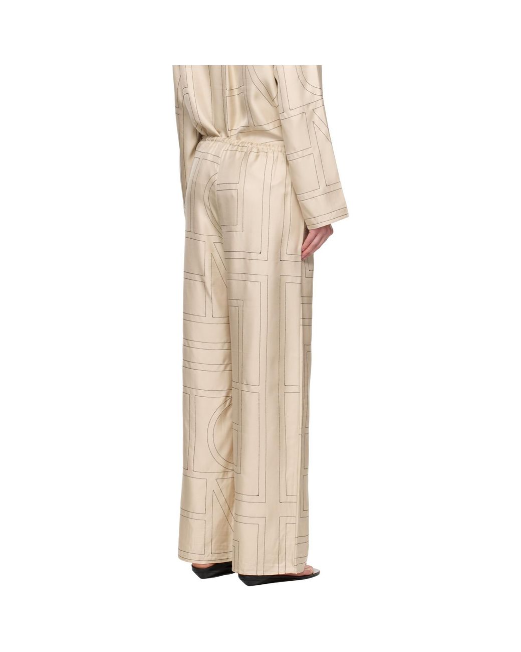 Totême  Natural Off- Monogram Silk Pj Lounge Pants