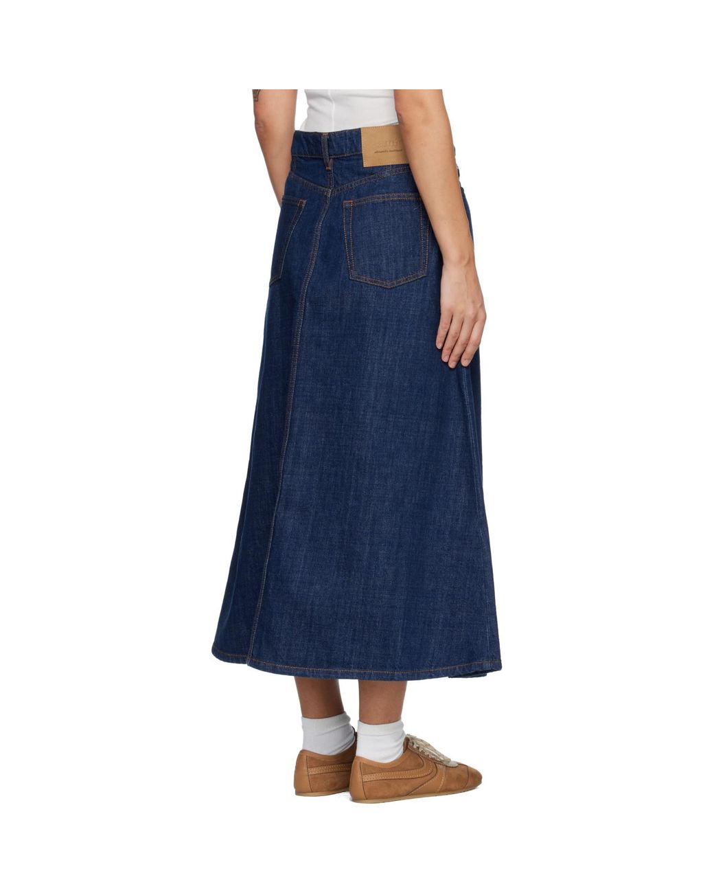 AMI Blue Cotton Denim Maxi Skirt