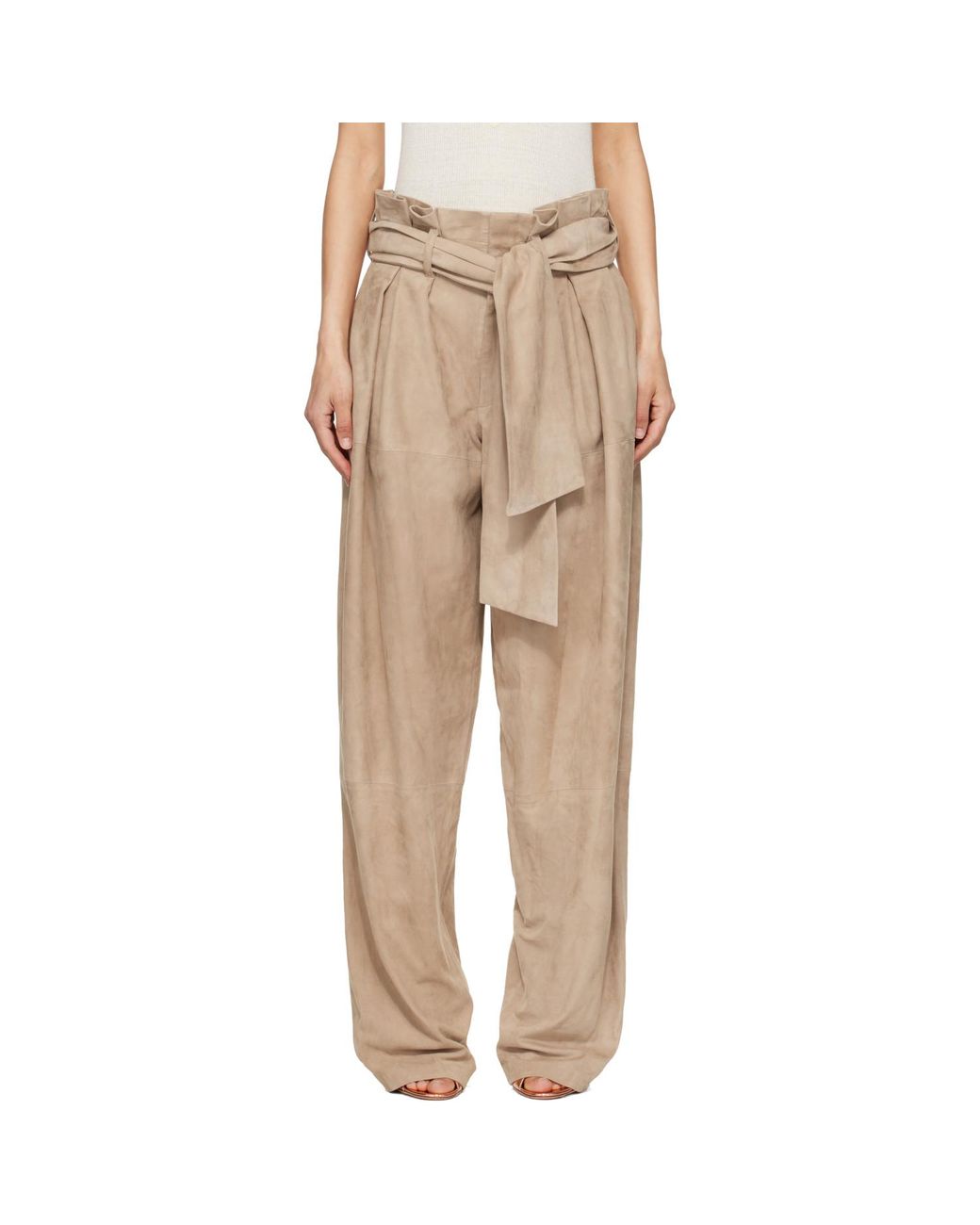 Balmain Natural Suede High-Waisted Trousers