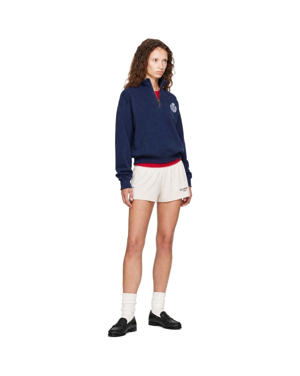 Sporty & Rich White Off- 'Sr Sport' Embroidered Disco Shorts