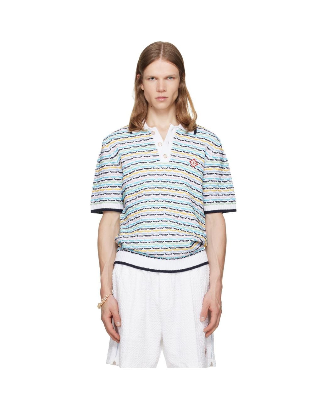 Casablanca Blue Tuck Stitch Short Sleeve Polo for men