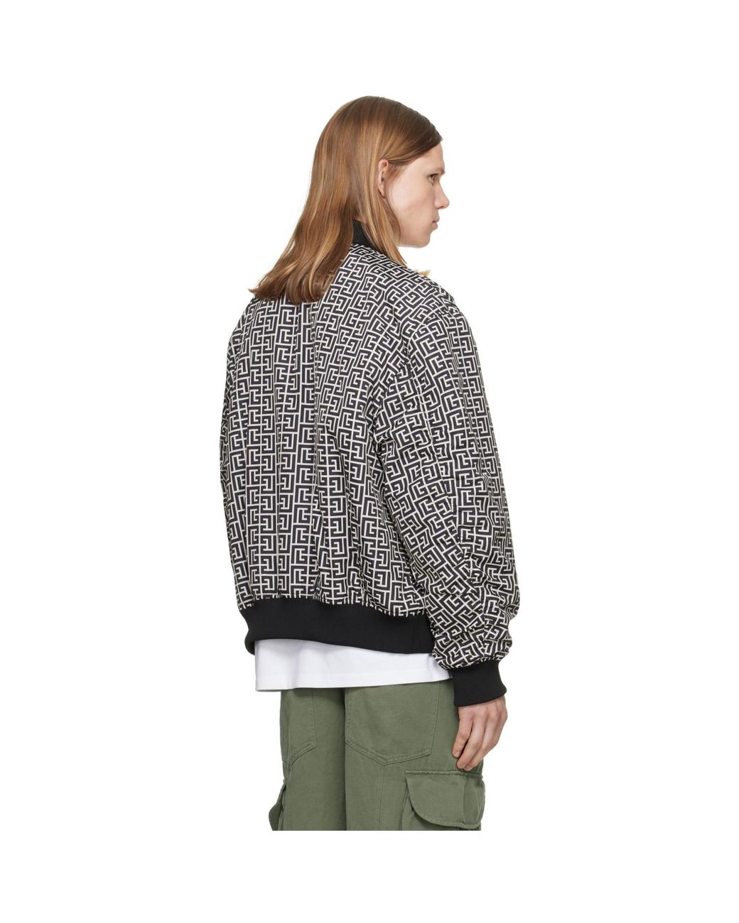 Balmain Gray Monogram Bomber Jacket for men