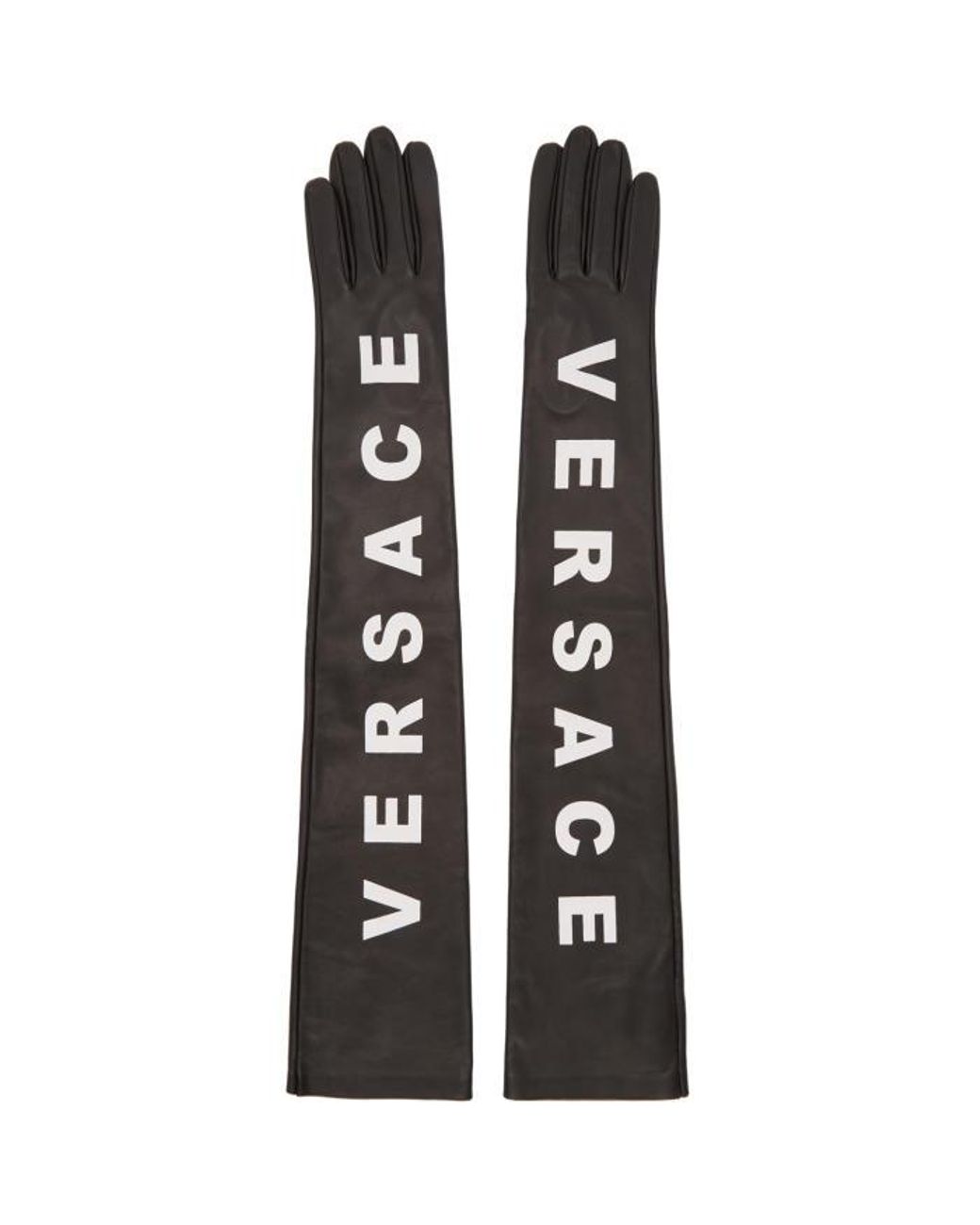 Versace Black Leather Logo Gloves | Lyst