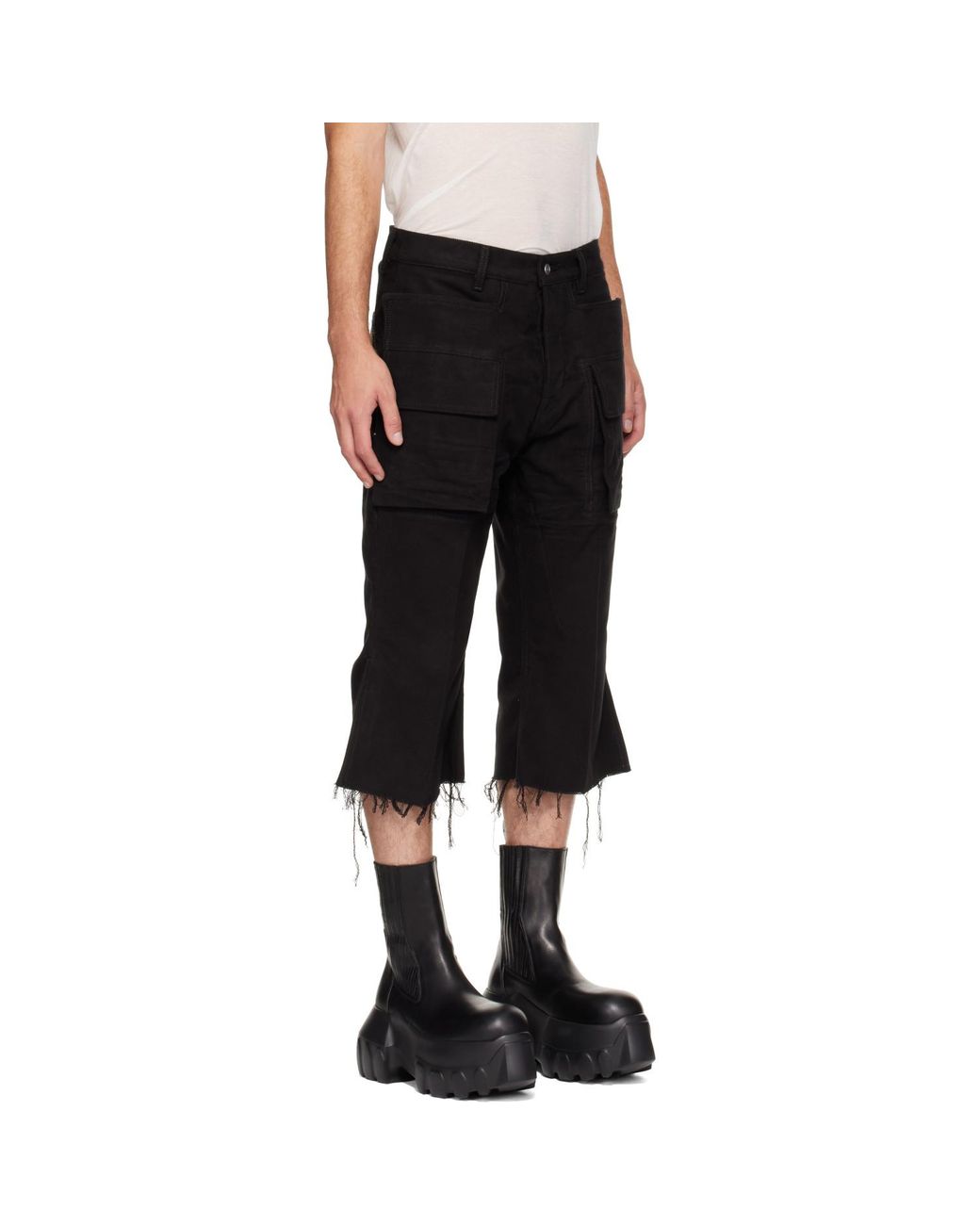 Rick Owens Black Tower Bolan Cutoff Cargo Pants for men