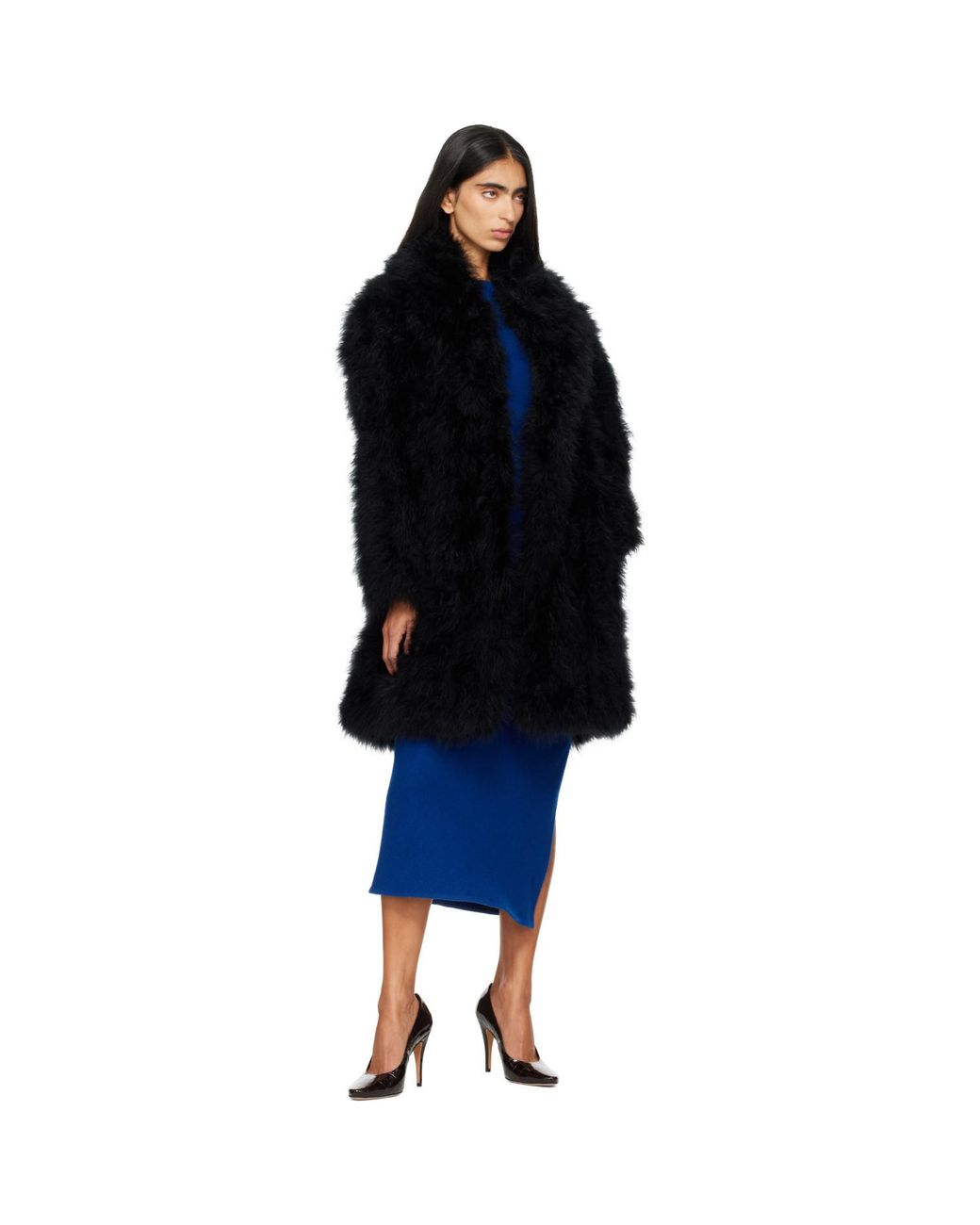 Yves Salomon Blue Feather Coat